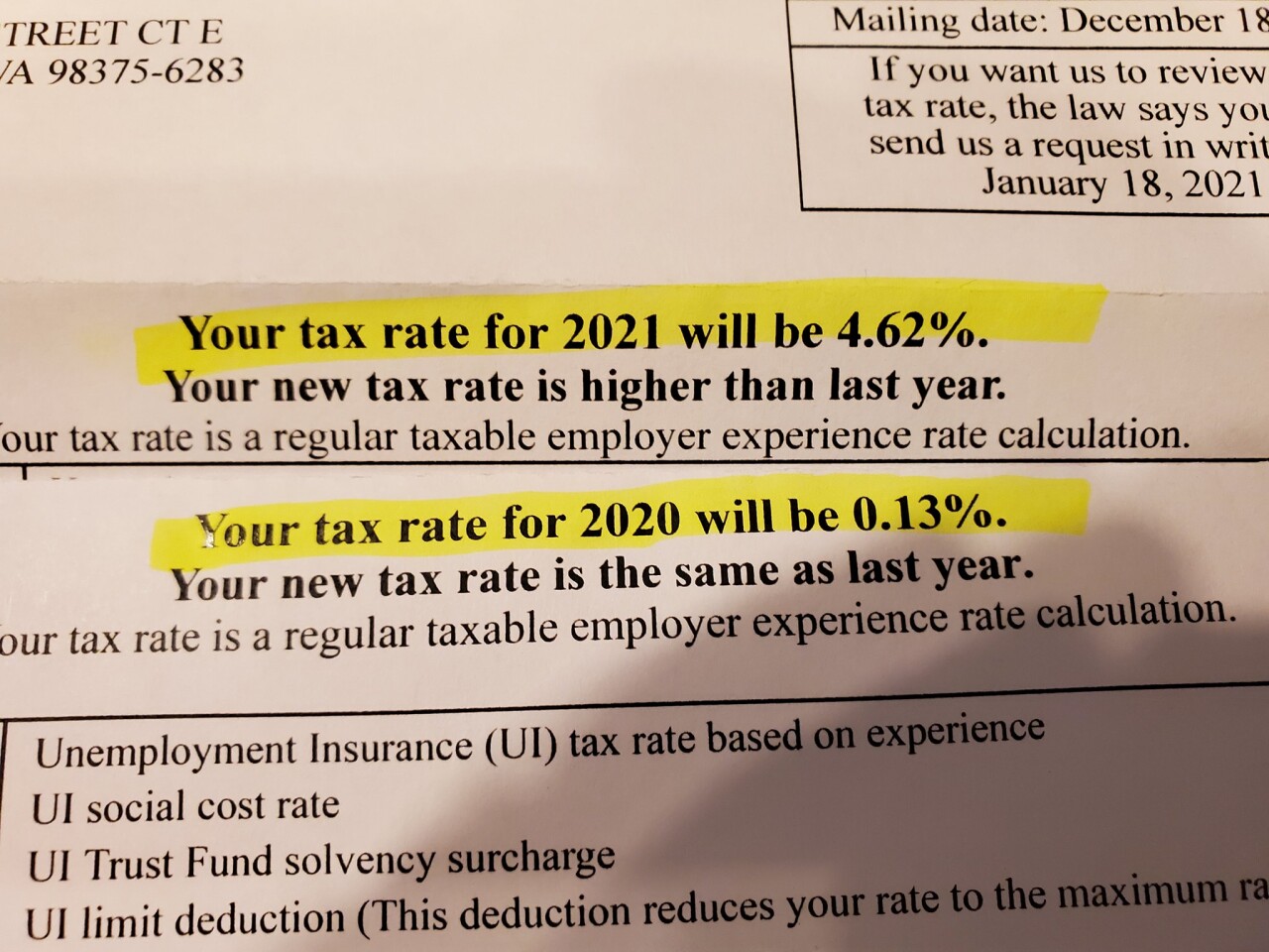 New 2021 WA UI tax rates