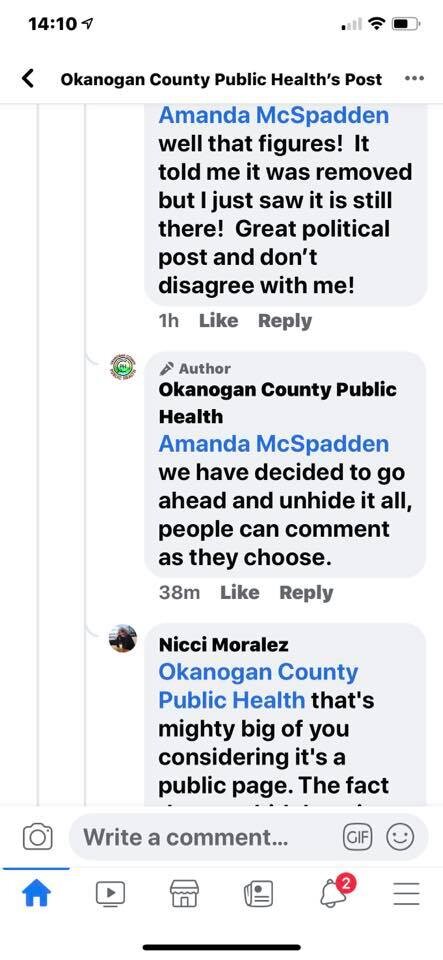 A screenshot of comments from a now deleted post on the official OCPH Facebook page