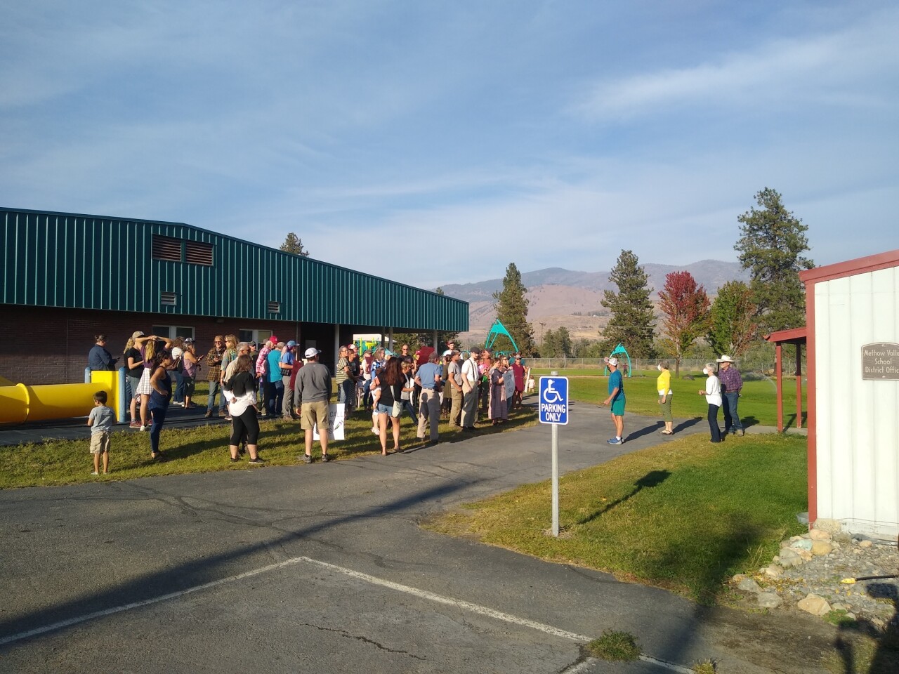 Demonstrators at MVSD Office. Photo by C. Creighton