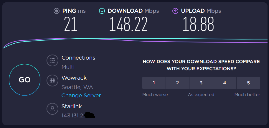 Starlink Speedtest results from Winthrop, WA